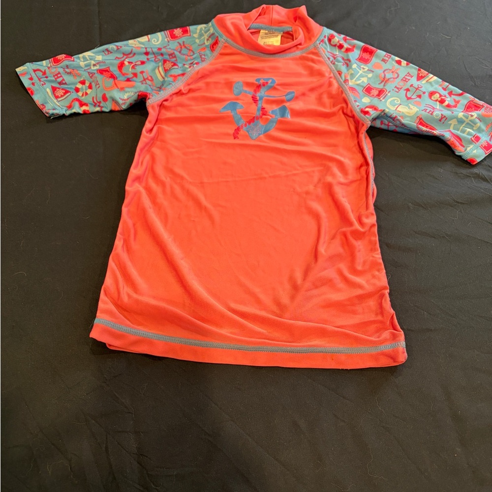 Vibrant Coral and Teal Kids Rash Guard